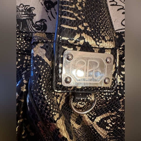 apc Black & Gold Snakeskin Print Bag EUC - Picture 6 of 15